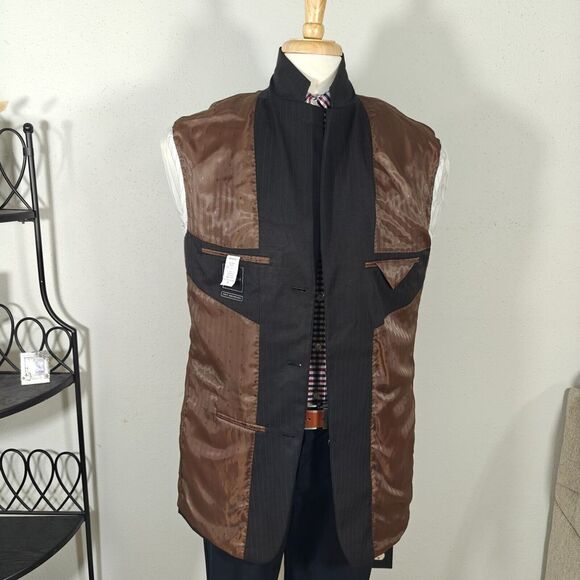 Van Heusen Men's 2PC Suit & Pant Brown Striped Poly Blend Size 42L / 34x32 - Picture 13 of 16